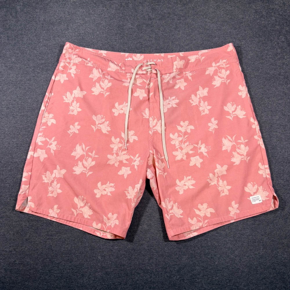 TravisMathew Board Shorts Mens 38 Pink Floral Swim Trunks Drawstring Surf